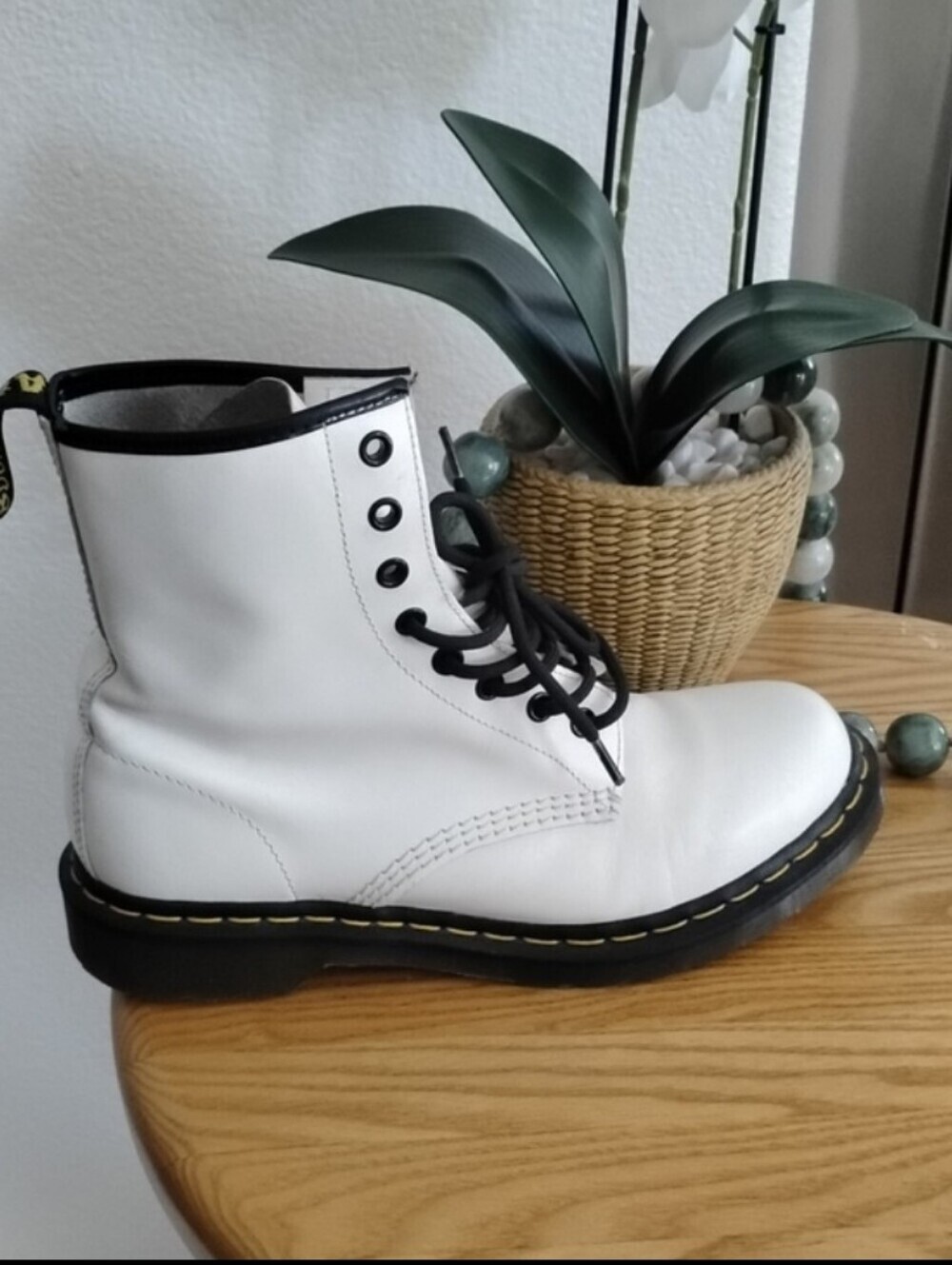 Dr. Martens White Leather Lace-Up Combat Boot with Black Trim - Picture 10 of 10